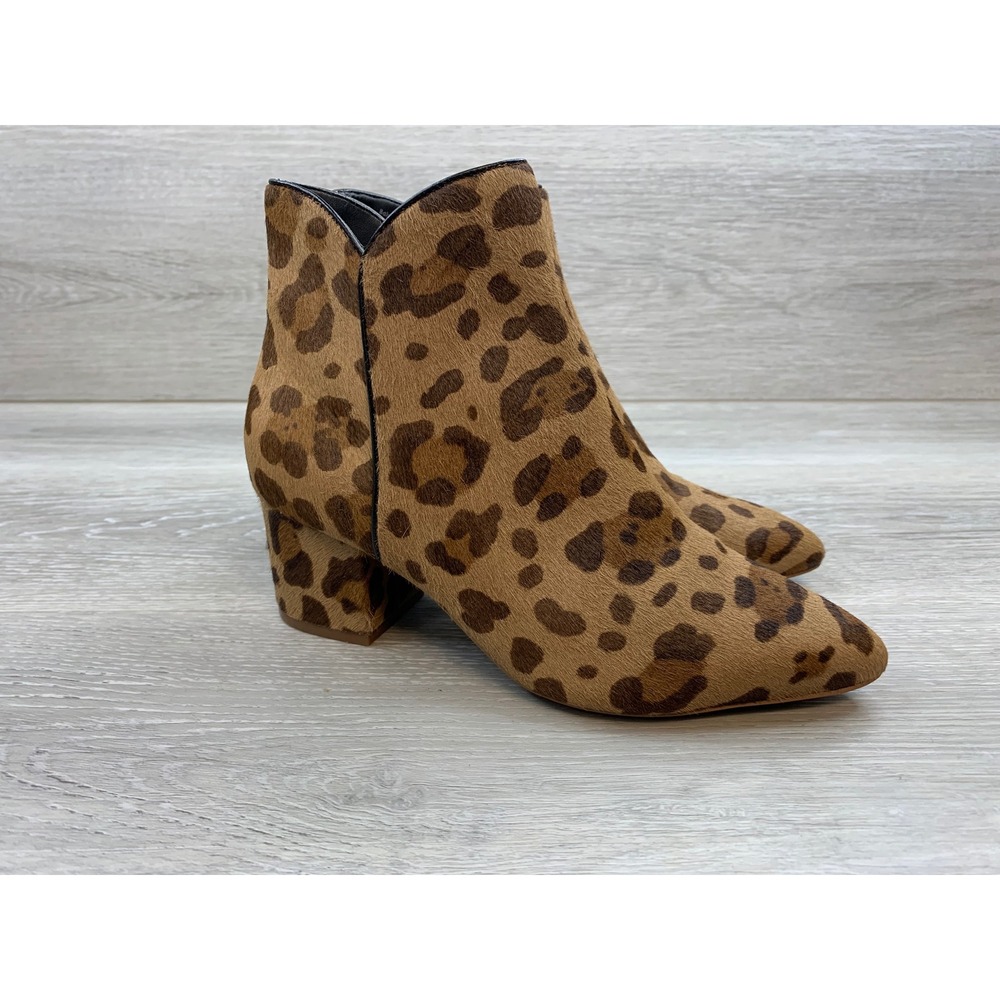 Cole Haan Women's Leopard Calf Hair Ankle Boots Pointed Toe Block Heel 5 Shoes‎